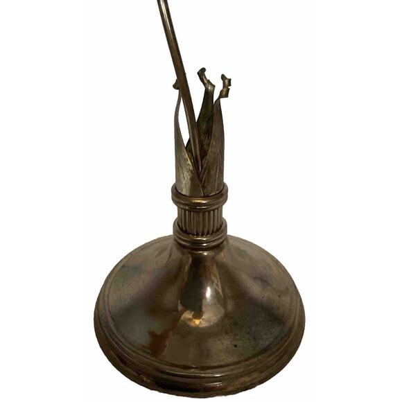 VTG Amaryllis Flower Vase In Silver Plated Ornate Metal Stand Art Glass 15.5 IN - Picture 12 of 16